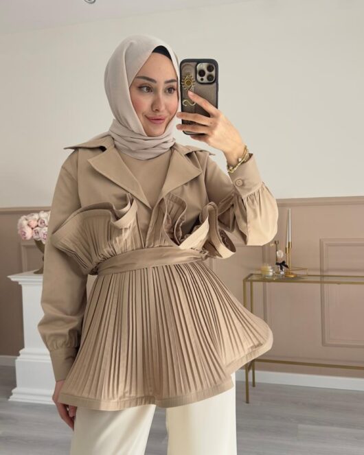 Camel Piliseli Grenli Premium Ceket
